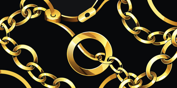 Interlocking golden chains and jewelry rings design, vector