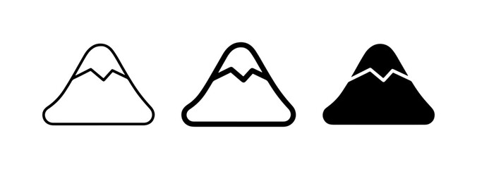 Mountain Icons Set: Simple Outline, Bold Line Art, and Solid Silhouette Vector Graphics for Nature and Adventure Themes © Susmita