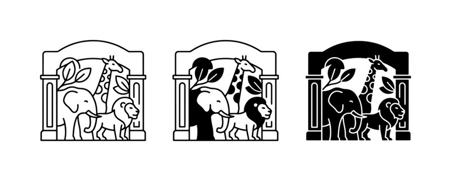 Zoo Entrance Icons: Safari Animals, Elephant, Lion, Giraffe, Wildlife Park Graphics, Vector Art