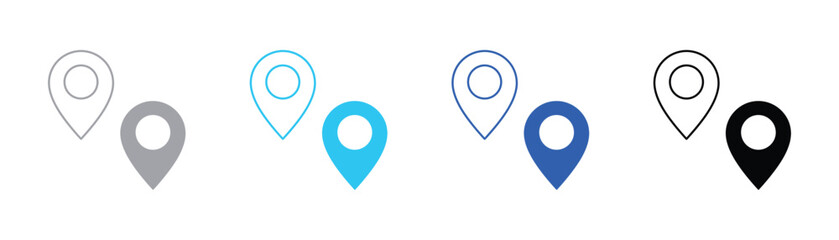 Set of simple map pin icons for location tracking in black and white with location navigation position direction destination illustration isolated interface geography minimalist abstract © SilentSmog