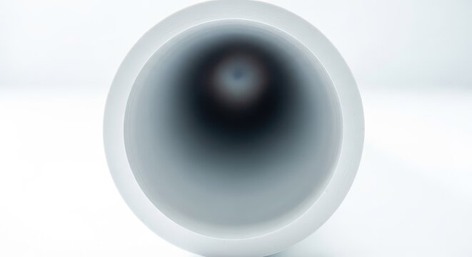 A detailed cross section of a white plastic pipe revealing its smooth inner surface, uniform wall thickness, and clean circular edges, cross, engineering, cylinder