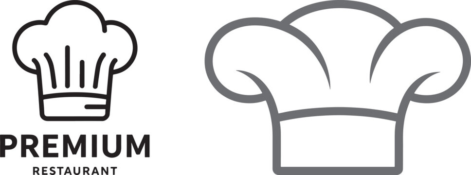 Chef hat vector icons and premium restaurant logo design template in minimalist line art style