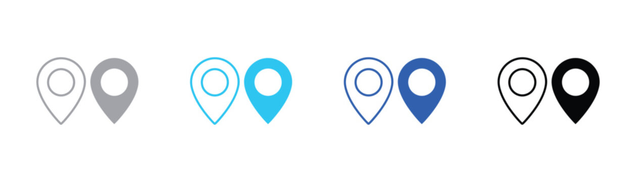 Set of location map pin symbols in outline and solid black graphic style for navigation with location navigation position interface geography abstract minimalist direction destination