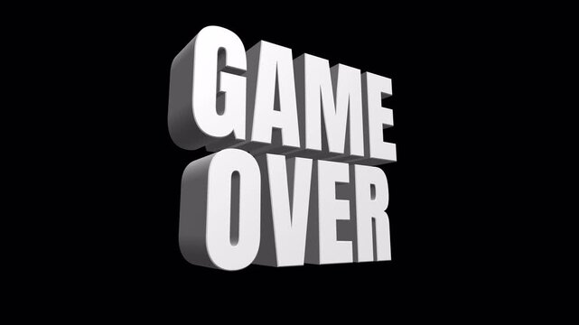 Game over 3D text loop effect animation alpha channel 