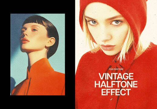 Vertical Vintage Halftone Print Photo Effect For Poster And Print Design
