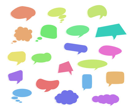 Collection of Colorful Blank Speech Bubbles and Thought Balloons