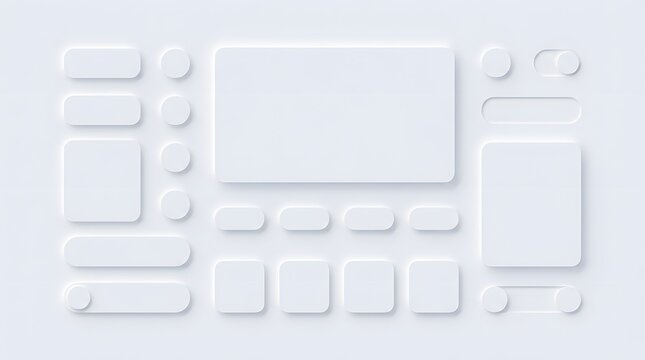 Minimalist Neumorphic UI Elements Set Featuring Soft White Geometric Shapes Design