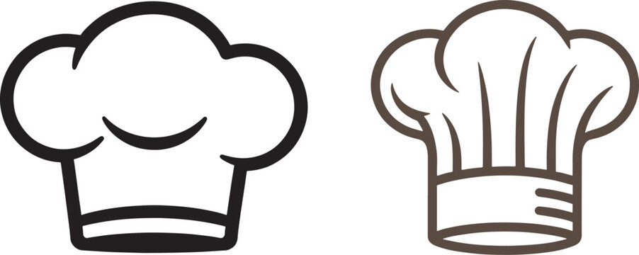 Chef hat vector icons with simple outline design for restaurant logo and culinary branding