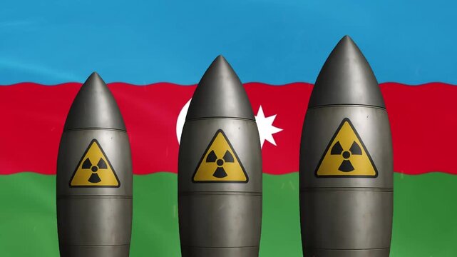 Nuclear missiles against azerbaijan flag background: geopolitical tension and national security concept