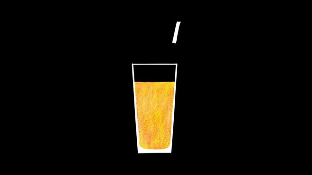 Hand drawn cocktail vector animation with orange lemon slices and pouring orange liquor muddled in highball glass on black background