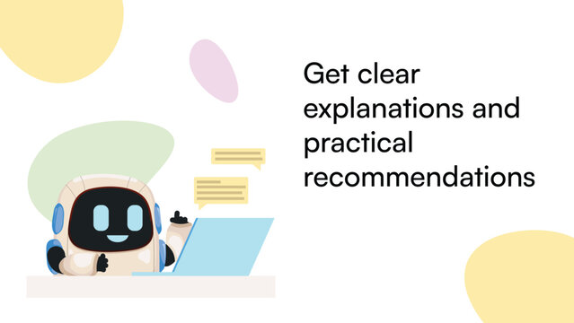 Cute AI robot providing recommendations and explanations vector illustration for website and app interface