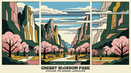 Scenic mountain valley with cherry blossoms © Topscor