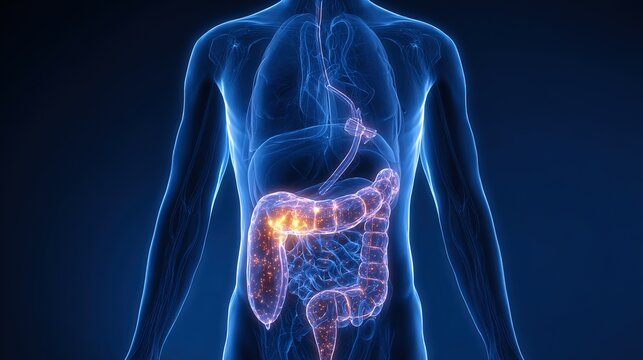 3D Medical Illustration of Pancreatic Cancer Development, Malignant Tumor Growth Inside Pancreas Organ, Digestive System Disease Anatomical Visualization Showing Cancer Cell Spread, Human Abdominal 