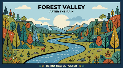 Scenic river valley landscape illustration © Topscor