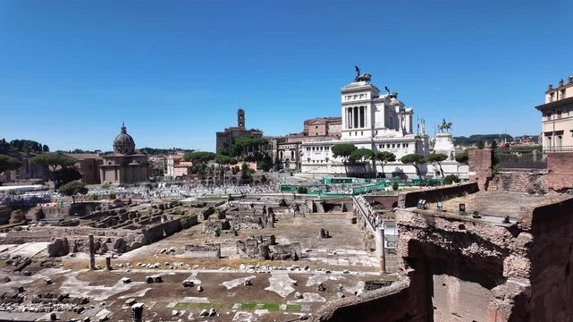 Cinematic View Of Monument To Victor Emmanuel II From Trajan Markets Rome
