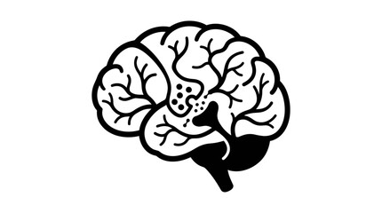 Fototapeta premium Stylized Human Brain Icon, Black and White, Anatomy, Neurology, Medical Symbol