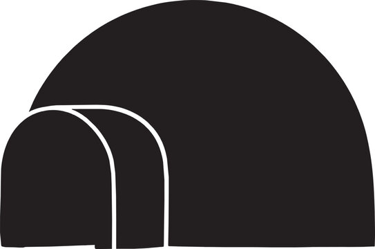 Black silhouette icon of an igloo house representing a traditional arctic winter shelter isolated on transparent background, Vector
