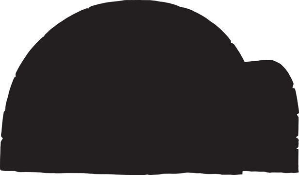 Black silhouette of an igloo house representing a traditional arctic shelter made of snow blocks for winter survival in cold polar regions isolated on transparent background, Vector