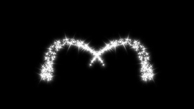 Luxury white glitter sparkles line trail, magic sparkles glitter line stars, magic sparkles glitter line stars, pixie dust path, magic line dust, cartoon glitter on black screen background. 4k video