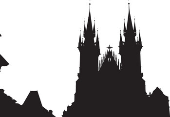 Fototapeta premium Black silhouette of the church of our lady before tyn in prague czech republic isolated on transparent background, Vector
