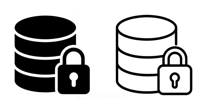 Encrypted Database Icons Set in Solid and Outline Style &ndash; Minimal Data Security Vector Collection