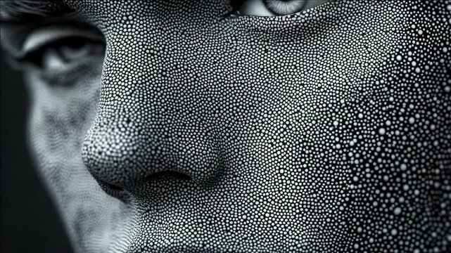 A person gazing off into the distance with a digital or pixelated overlay giving depth and texture.