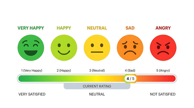 Happy and sad emoji faces on colorful scale
