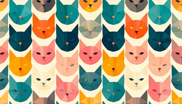 Geometric cat face pattern in vibrant colors.