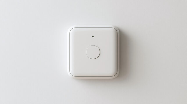 Minimalist white smart home button or sensor mounted on a plain wall with a clean and modern design