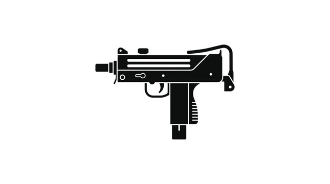 Submachine Gun Silhouette Icon Vector Art