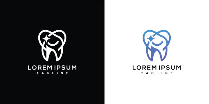 Sparkling Happy Tooth Dental Logo Design Concept