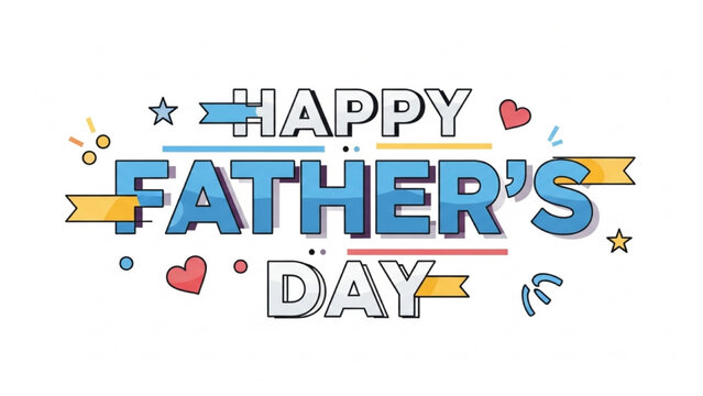 Colorful Happy Father's Day celebration with heart shapes and banners