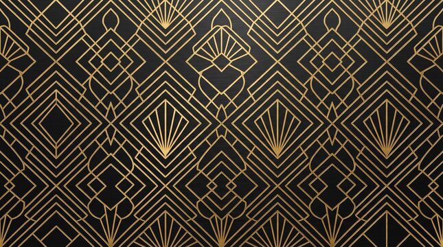 Elegant art deco seamless pattern with geometric lines and luxury vintage style gold details illustration