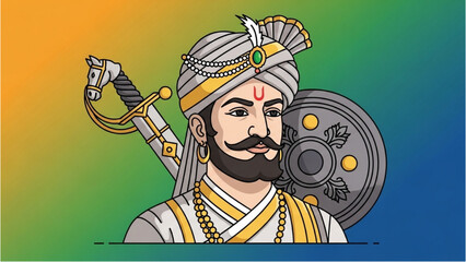 A determined Sikh warrior stands proudly with sword and shield outdoors. © Stock Image Paradise