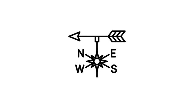 Wind Vane Arrow and Compass Rose with Cardinal Directions N, S, E, W