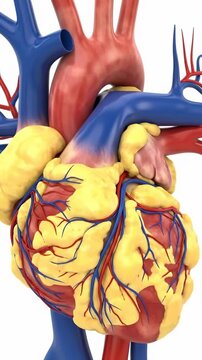Detailed human cardiovascular system, showcasing the heart and blood vessels, essential for understanding heart health, disease prevention, and treatment.