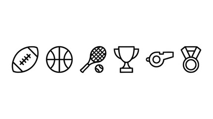Sports icons including football, basketball, tennis racket, trophy, stopwatch and medal © sastra