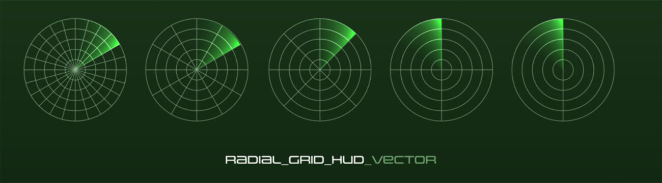 Radar scan interface with sonar pulse and satellite navigation display. Futuristic HUD dashboard for military surveillance, tactical monitoring and target positioning.