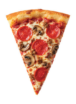 Pepperoni Pizza Slice with Mushrooms Isolated on Transparent Background