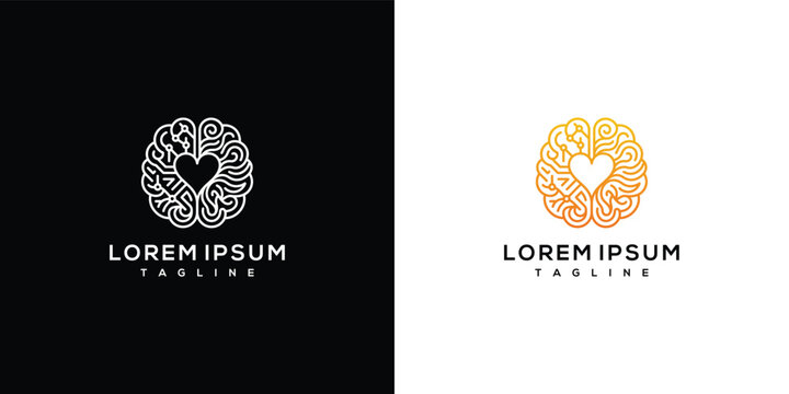 Brain Heart Love Mind Logo Design Concept