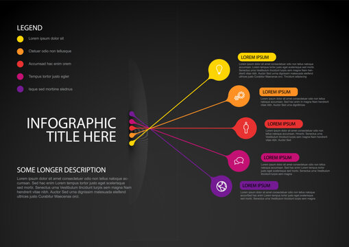 A modern infographic template with colorful flowchart steps on a dark background. Use this infographic template to visualize business data and flowchart steps clearly.