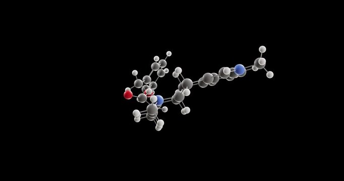 Metergoline molecule, rotating 3D model of serotonin antagonist, looped video on a black background
