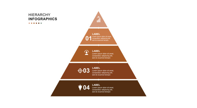 Four levels hierarchy pyramid infographics presentation template with label sections for multi tier organizational structure and corporate data business reporting