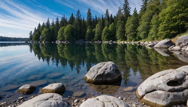 mountain lake in yosemite national park,, landscape, water, nature, scenic, sky, forest, rock, summer, tree, snow, mountains, pine, view, reflection, mountain, outdoors, travel, river, california, nat