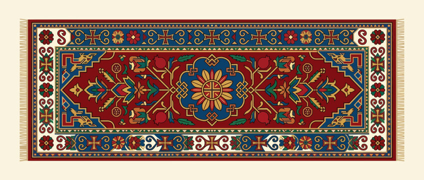 Traditional Ornamental Armenian Carpet Pattern Illustration