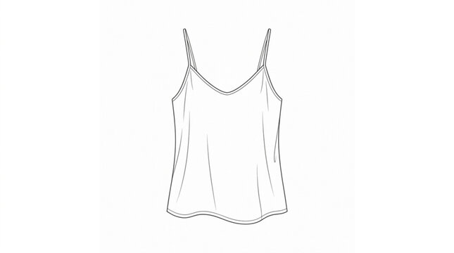 Simple line drawing of a pajama cami with thin straps, isolated on a white background, showcasing minimalist design and elegance
