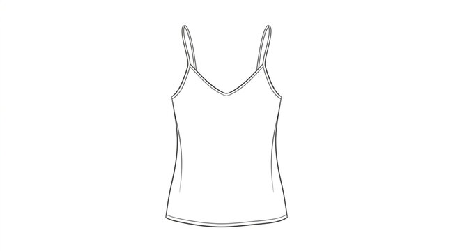 Simple line drawing of a pajama cami with thin straps, isolated on a white background, showcasing minimalist design and elegance

