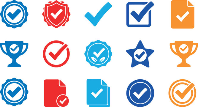 Diverse check mark icon set validation approval success completion symbols