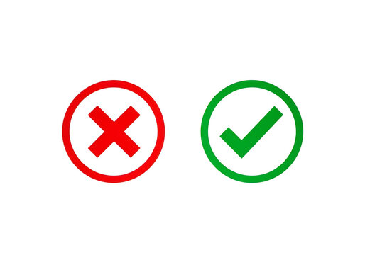 Red cross and green checkmark icons representing correct and incorrect choices isolated on transparent background