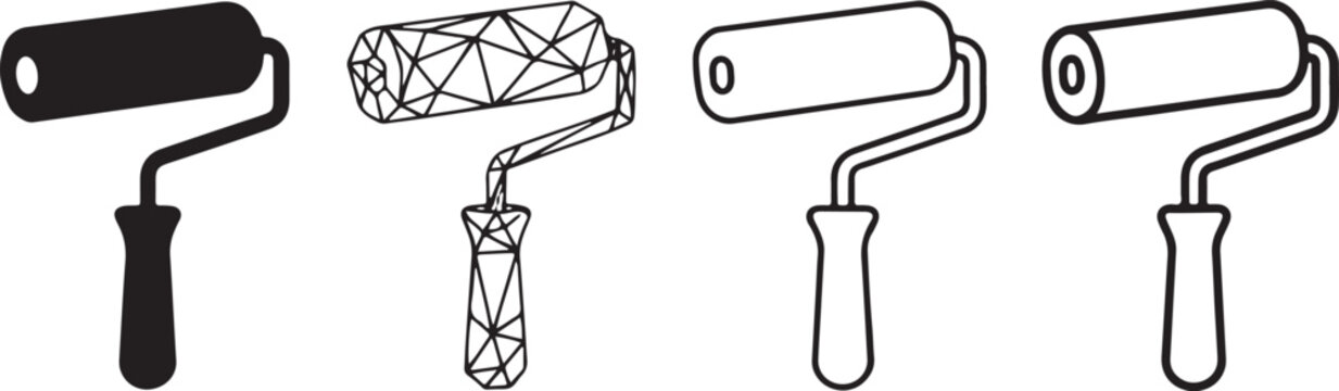 Paint Roller Line Icons Set, Painting Tool Outline Vector Collection for Home Renovation and Decorating Design